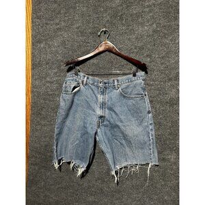 Levis 550 Denim Shorts Mens 36 Blue Cutoff Raw Hem Relaxed Fit Bermuda 5 Pocket